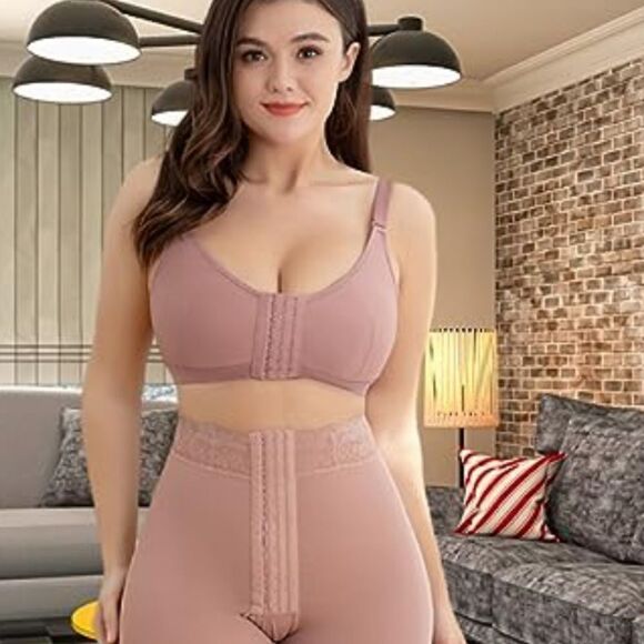 Joshine Post-Surgical Sports Support Bra Frt Closure w/Adjustb Straps XL Rosy Br - Picture 2 of 8